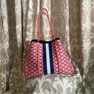 Parker & Hyde neoprene red and blue bag with attachable wallet